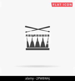 Drum. Simple flat black symbol with shadow on white background. Vector illustration pictogram Stock Vector