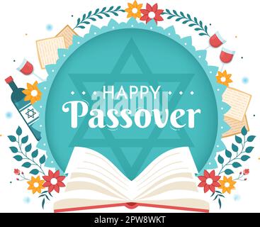 Happy Passover Illustration with Wine, Matzah and Pesach Jewish Holiday for Web Banner or Landing Page in Flat Cartoon Hand Drawn Templates Stock Vector
