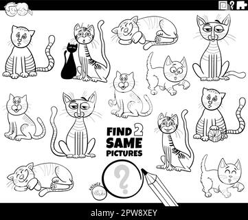 find two same cartoon cats task coloring page Stock Vector Image & Art ...