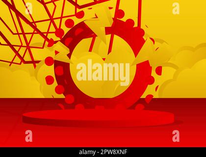 Futuristic red and yellow stage showcase. Stock Vector