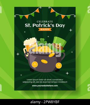 Happy St Patricks Day Vertical Poster Flat Cartoon Hand Drawn Templates Background Illustration Stock Vector