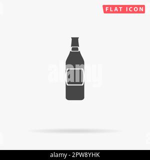 Beer bottle . Simple flat black symbol with shadow on white background. Vector illustration pictogram Stock Vector