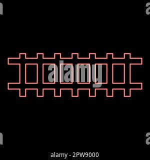 Neon rail rails Railroad Railway Train track red color vector illustration image flat style Stock Vector