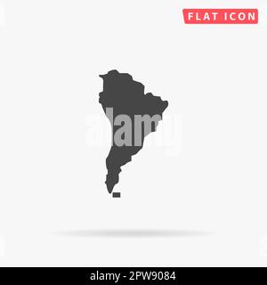 South america map. Simple flat black symbol with shadow on white background. Vector illustration pictogram Stock Vector