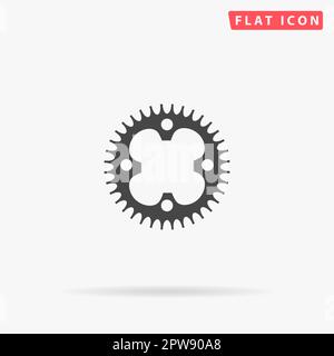 Bicycle sprocket. Simple flat black symbol with shadow on white background. Vector illustration pictogram Stock Vector