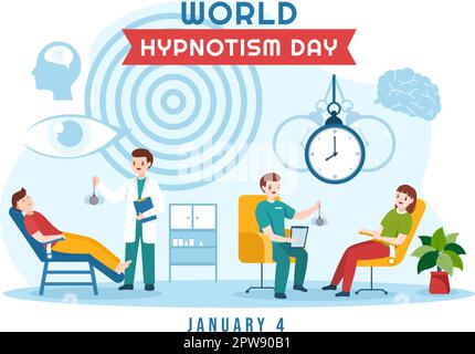 World Hypnotism Day with Black and White Spiral, Altered State of Mind, Hypnosis Treatment Service in Flat Cartoon Hand Drawn Templates Illustration Stock Vector