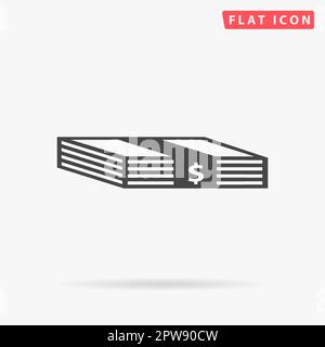 Bundle of Dollars. Simple flat black symbol with shadow on white background. Vector illustration pictogram Stock Vector