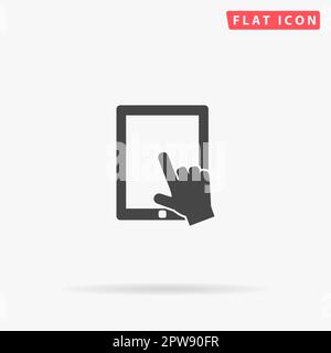 Click on the screen tablet. Simple flat black symbol with shadow on white background. Vector illustration pictogram Stock Vector