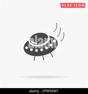 UFO. Simple flat black symbol with shadow on white background. Vector illustration pictogram Stock Vector