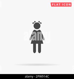 Girl with bows. Simple flat black symbol with shadow on white background. Vector illustration pictogram Stock Vector