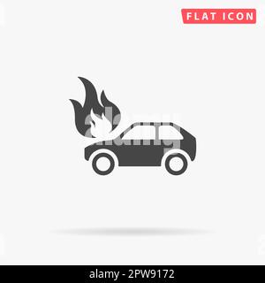 Car fire. Simple flat black symbol with shadow on white background. Vector illustration pictogram Stock Vector