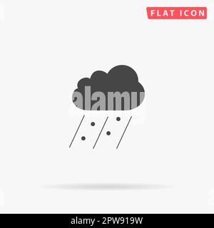 Cloud it is raining and hail. Simple flat black symbol with shadow on white background. Vector illustration pictogram Stock Vector