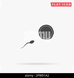 Egg and spermatozoon. Simple flat black symbol with shadow on white background. Vector illustration pictogram Stock Vector