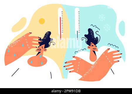 Man sweats in summer weather and gets chills after onset of winter due to drastic climate change Stock Vector