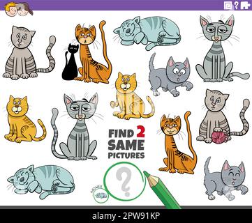 find two same cartoon cat characters educational task Stock Vector ...