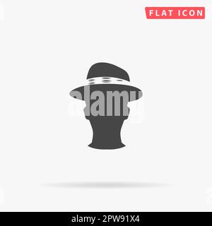 Man head with hat. Simple flat black symbol with shadow on white background. Vector illustration pictogram Stock Vector