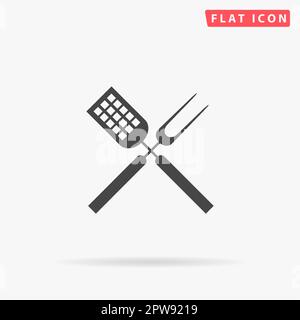 Barbecue utensils. Simple flat black symbol with shadow on white background. Vector illustration pictogram Stock Vector