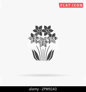 Bush Flower. Simple flat black symbol with shadow on white background. Vector illustration pictogram Stock Vector
