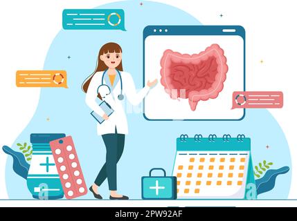 Proctologist or Colonoscopy Illustration with a Doctor Examines of the Colon and Harmful Bacteria in Cartoon Hand Drawn for Landing Page Templates Stock Vector