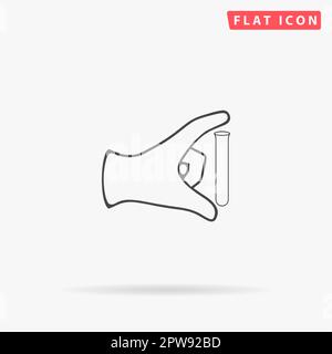 Hand with test tube. Simple flat black symbol with shadow on white background. Vector illustration pictogram Stock Vector