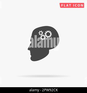 Human head gear hybrid knowledge. Simple flat black symbol with shadow on white background. Vector illustration pictogram Stock Vector