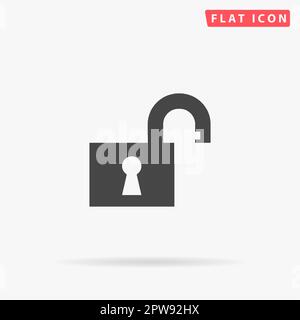 Open padlock. Simple flat black symbol with shadow on white background. Vector illustration pictogram Stock Vector