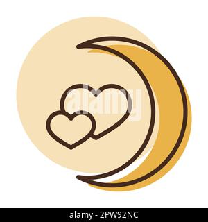 Crescent moon with heart shaped stars vector icon Stock Vector