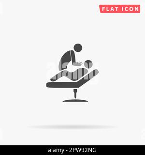 Dental clinic. Dentist treats teeth man in a chair. Simple flat black symbol with shadow on white background. Vector illustration pictogram Stock Vector