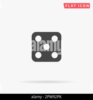 One dices - side with 5. Simple flat black symbol with shadow on white background. Vector illustration pictogram Stock Vector