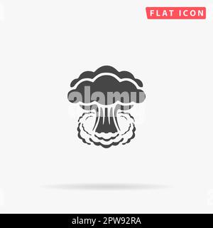 Mushroom cloud, nuclear explosion, silhouette. Simple flat black symbol with shadow on white background. Vector illustration pictogram Stock Vector