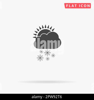 Cloud snow sun. Simple flat black symbol with shadow on white background. Vector illustration pictogram Stock Vector