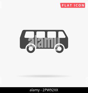Minibus. Simple flat black symbol with shadow on white background. Vector illustration pictogram Stock Vector