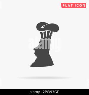 Silhouette of chef in hat. Simple flat black symbol with shadow on white background. Vector illustration pictogram Stock Vector