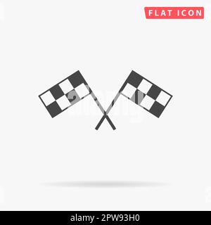 Racing flag. Simple flat black symbol with shadow on white background. Vector illustration pictogram Stock Vector