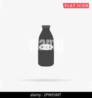 Milk bottle. Simple flat black symbol with shadow on white background. Vector illustration pictogram Stock Vector