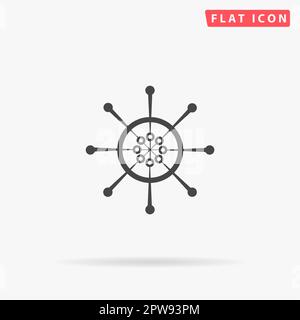Yacht wheel. Helm silhouette. Simple flat black symbol with shadow on white background. Vector illustration pictogram Stock Vector