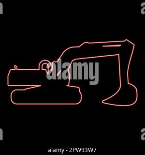 Neon excavator silhouette Special equipment Dusty digger Building machine red color vector illustration image flat style Stock Vector