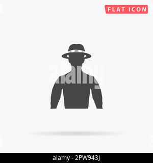 Man with broad-brim. Simple flat black symbol with shadow on white background. Vector illustration pictogram Stock Vector