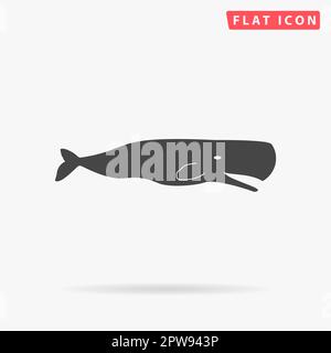 Sperm Whale. Simple flat black symbol with shadow on white background. Vector illustration pictogram Stock Vector