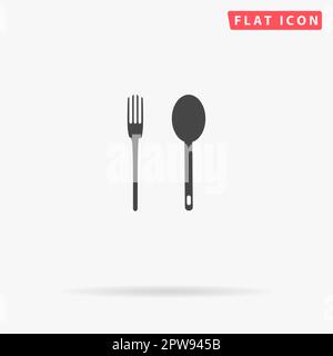 Simple fork and spoon. Simple flat black symbol with shadow on white background. Vector illustration pictogram Stock Vector
