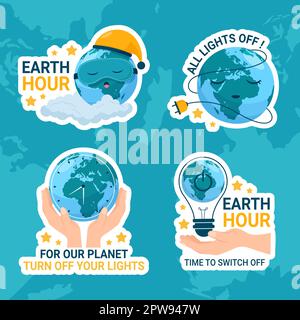 Happy Earth Hour National Day Label Flat Cartoon Hand Drawn Templates Background Illustration Stock Vector