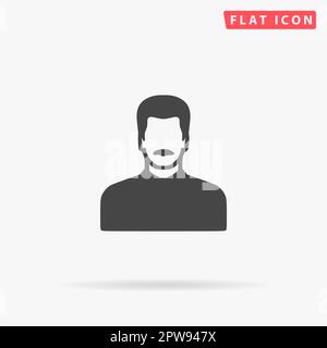 Man with Mustache. Simple flat black symbol with shadow on white background. Vector illustration pictogram Stock Vector