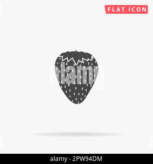 Strawberry. Simple flat black symbol with shadow on white background. Vector illustration pictogram Stock Vector