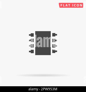 Microchip. Simple flat black symbol with shadow on white background. Vector illustration pictogram Stock Vector