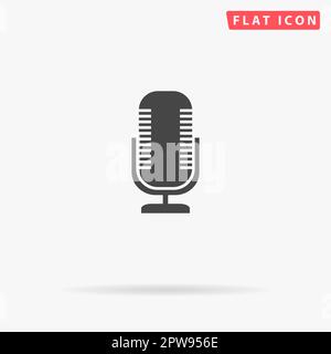 Microphone. Simple flat black symbol with shadow on white background. Vector illustration pictogram Stock Vector