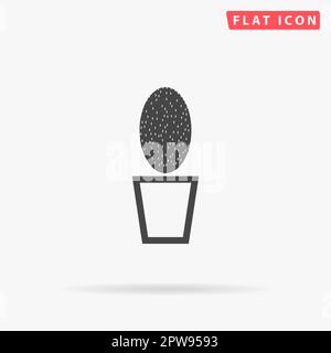 Cactus pot. Simple flat black symbol with shadow on white background. Vector illustration pictogram Stock Vector
