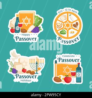 Happy Passover Jewish Holiday Label Flat Cartoon Hand Drawn Templates Background Illustration Stock Vector
