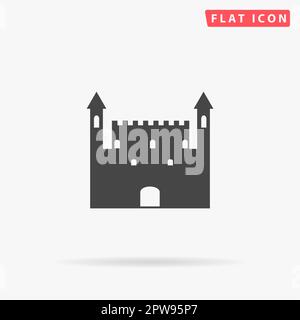 Castle. Simple flat black symbol with shadow on white background. Vector illustration pictogram Stock Vector