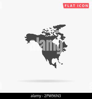North America Map. Simple flat black symbol with shadow on white background. Vector illustration pictogram Stock Vector