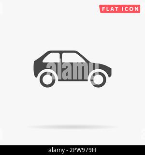 Hatchback Car. Simple flat black symbol with shadow on white background. Vector illustration pictogram Stock Vector